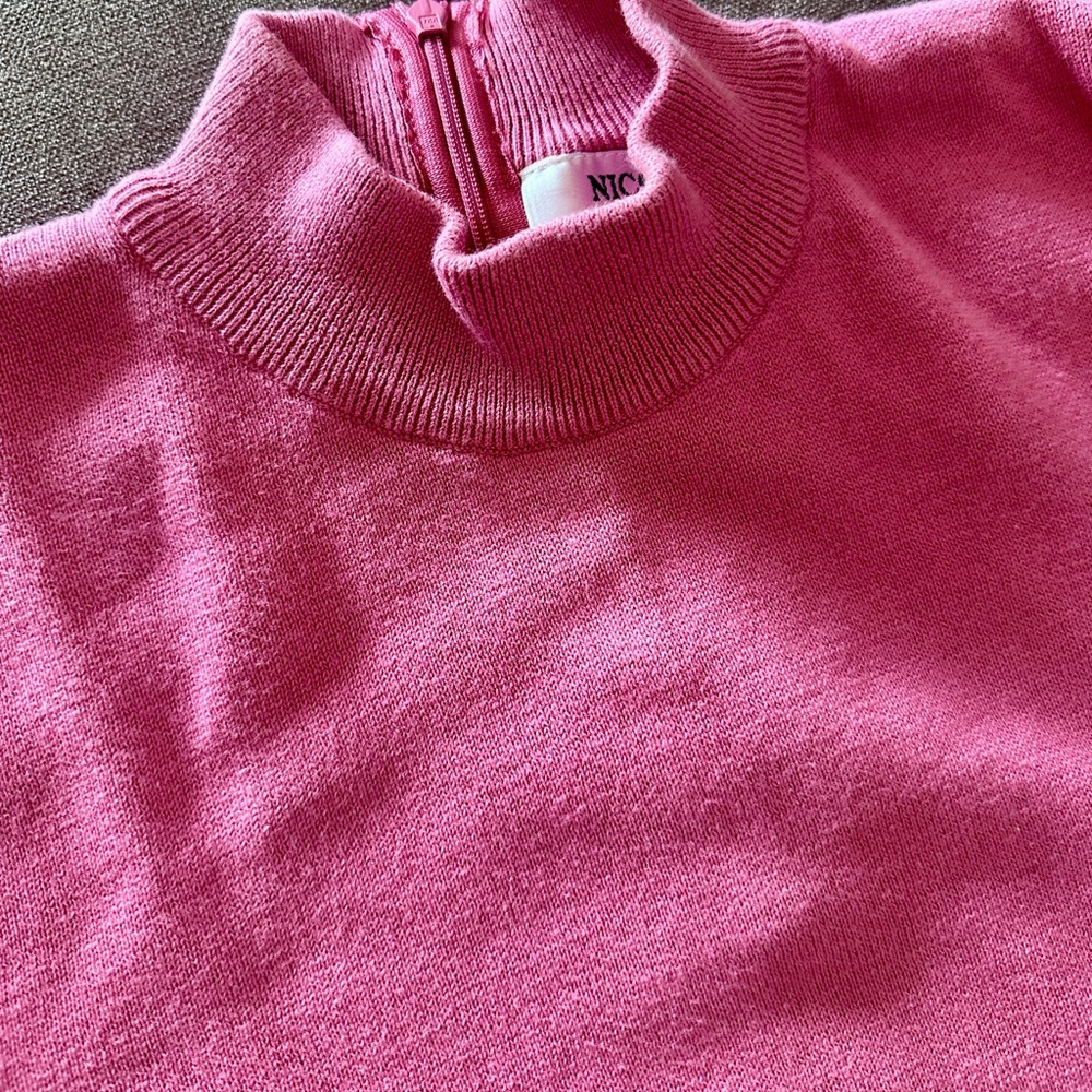 Vintage NICOLE SUMMERS 100% Cotton Pink Back Zip Mock Neck Turtleneck Sweater S - Picture 3 of 10
